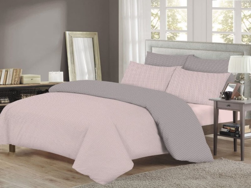 Σετ Σεντόνια Βαμβακερά Δίχρωμα Ριγέ Ροζ-Γκρι Γαρύφαλλο | Γαρύφαλλο - Λευκά Είδη